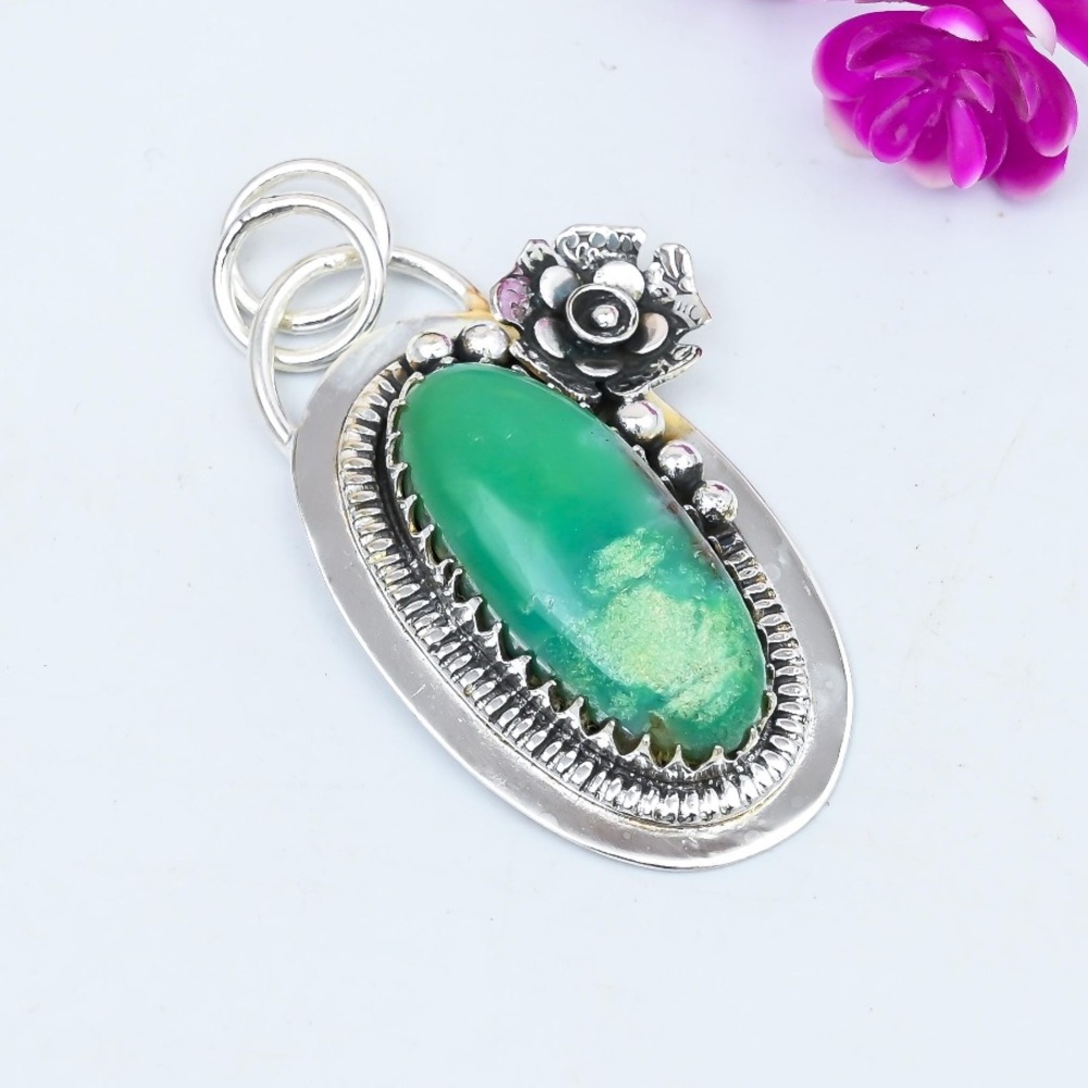 Stunning Natural Lemon Chrysoprase 925 Sterling Silver Pendant